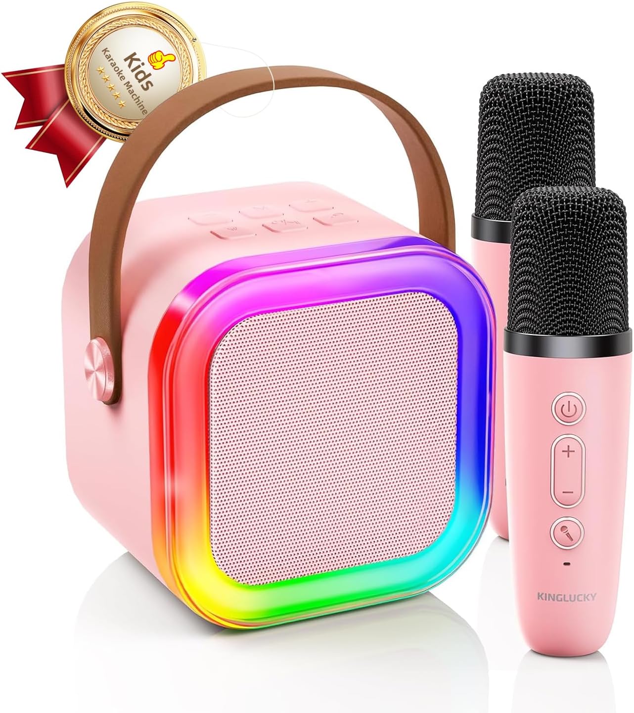 Kinglucky Mini Karaoke Machine for Kids, Top Birthday Gift Pick for Girls Ages 3, 4, 5, 6, 7, 8, 9, 10, 11, 12 Years Old, Kids' Personal Video Players Accessories with 2 Mics Valentines Day Gifts Pink